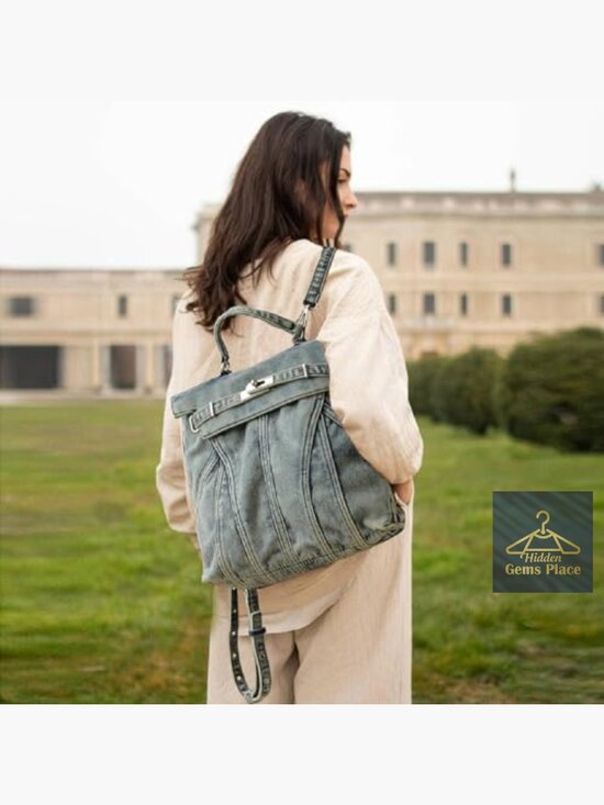 Vintage Wash Denim Backpack, Large Capacity Daypack for Travel School Work